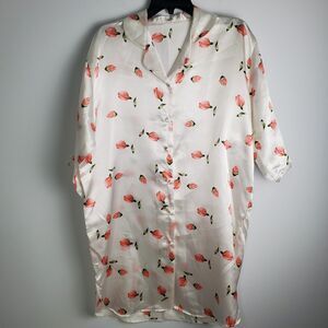 Vintage Silk Rose Print Satin White Night Gown